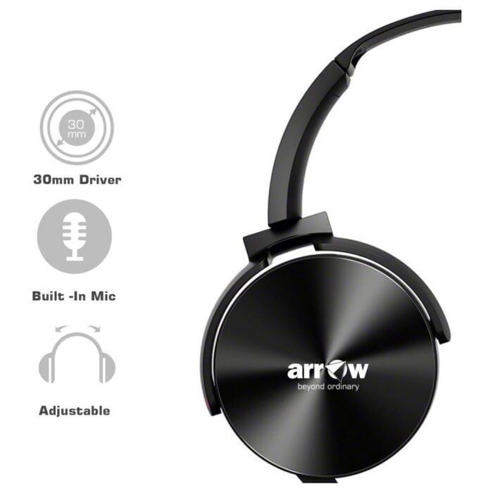 ARROW Extra Bass Stereo Boom Headphones with Mic, Active Noise Cancelling Headsets for Ios and Android Smartphones Laptop Tablets (Black) - Image 3