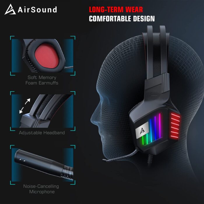 AirSound Alpha-1 Wired Over Ear Headphone with Mic (Black) - Image 4
