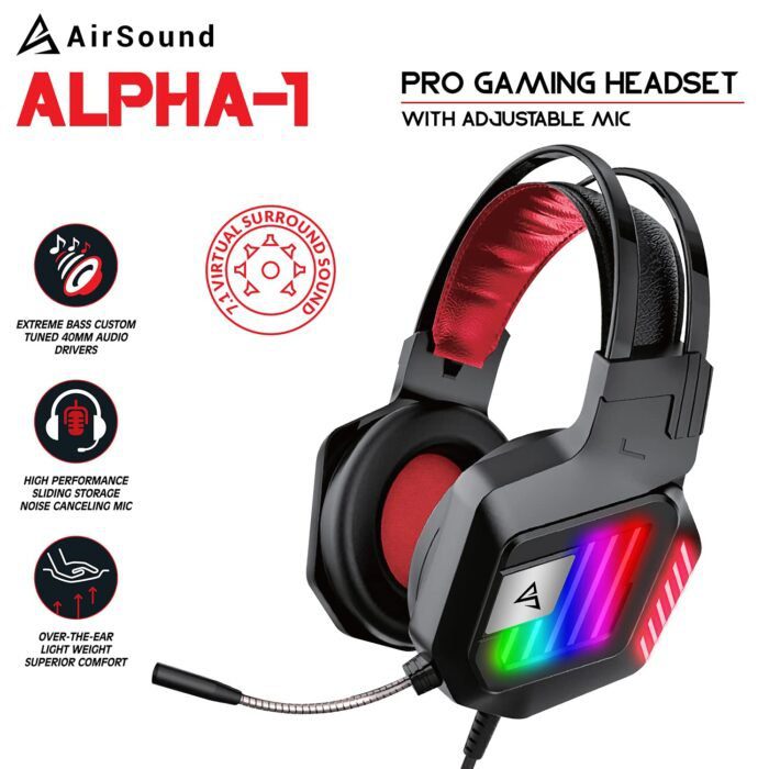 AirSound Alpha-1 Wired Over Ear Headphone with Mic (Black) - Image 3