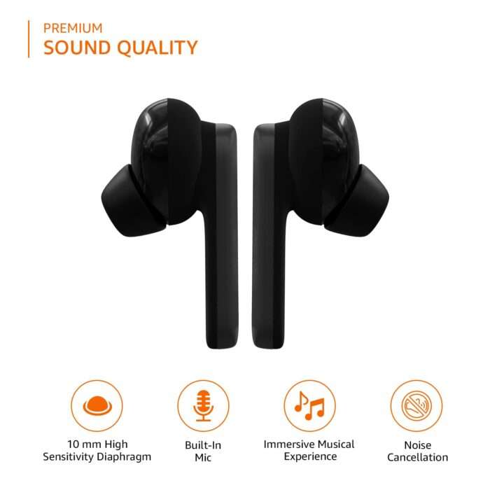 Amazon Basics Bluetooth 5.0 Earbuds, Up to 38 Hours Playtime, IPX-5 Rated, Type-C Charging Case – Black - Image 2