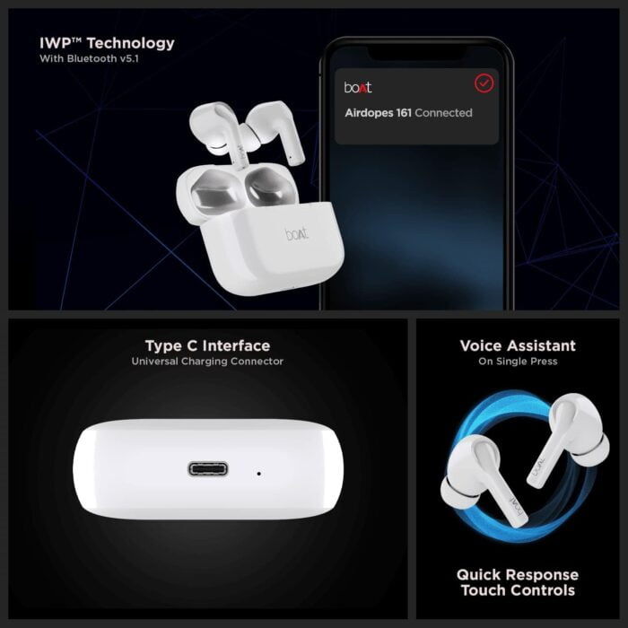 boAt Airdopes 161 TWS Earbuds with ASAP™ Charge, 17H Playtime, IWP™, Immersive Audio, IPX5, Touch Controls (Pearl White) - Image 5