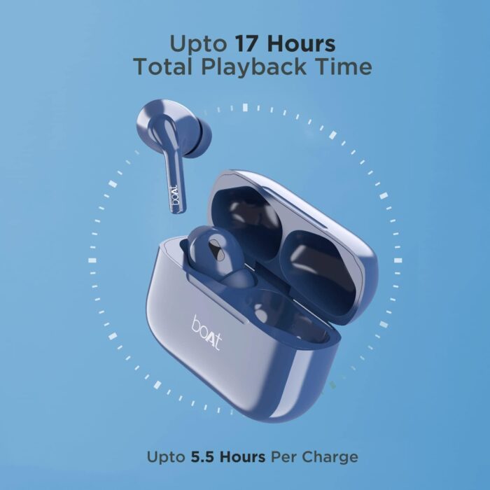 boAt Airdopes 161 TWS Earbuds with ASAP™ Charge, 17H Playtime, IWP™, Immersive Audio, IPX5, Touch Controls (Cool Sapphire) - Image 2