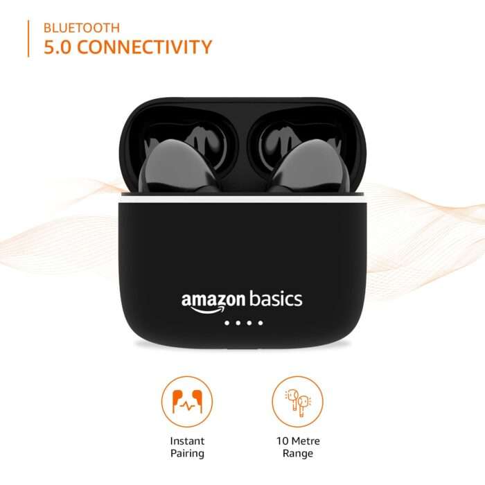 Amazon Basics Bluetooth 5.0 Earbuds, Up to 38 Hours Playtime, IPX-5 Rated, Type-C Charging Case – Black - Image 5