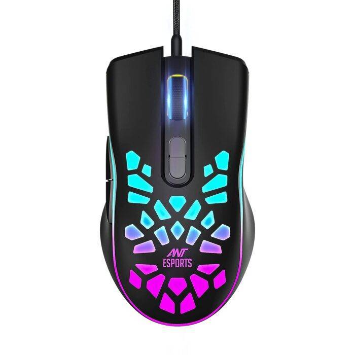 Ant Esports GM80 USB RGB Wired 6 Programmable Buttons, 3200 DPI Adjustable, Optical Gamer Gaming Mice Gaming Mouse with Multicolour LED Lights - Black - Image 1