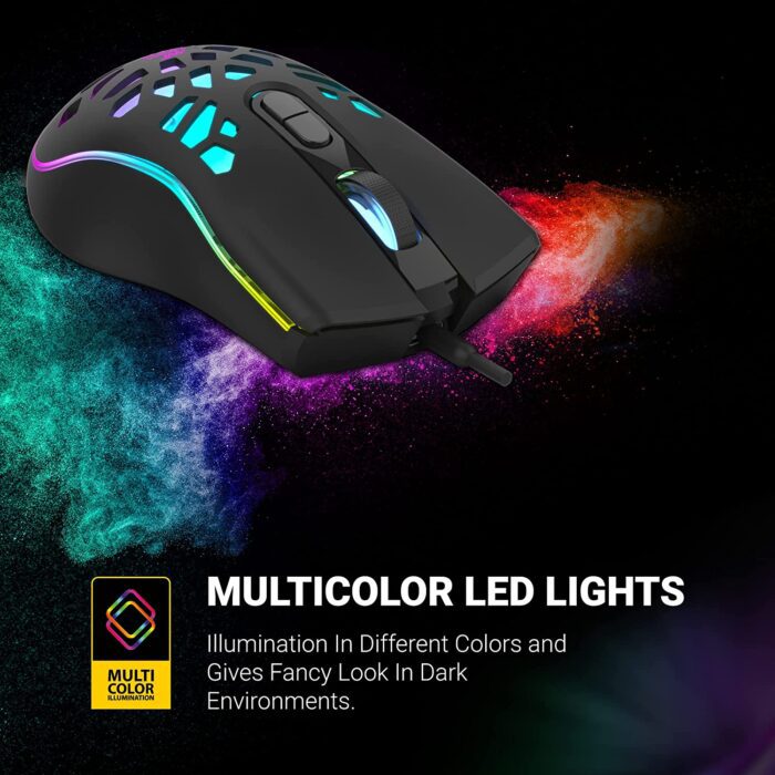 Ant Esports GM80 USB RGB Wired 6 Programmable Buttons, 3200 DPI Adjustable, Optical Gamer Gaming Mice Gaming Mouse with Multicolour LED Lights - Black - Image 3