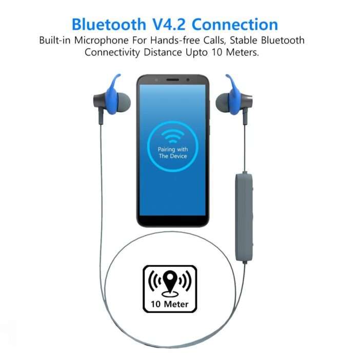 AGARO Geared Wireless Earphone with Extra Rich Bass, Bluetooth V4.2, Integrated Control, Built-in Mic & Sweat-Proof (Blue) - Image 3
