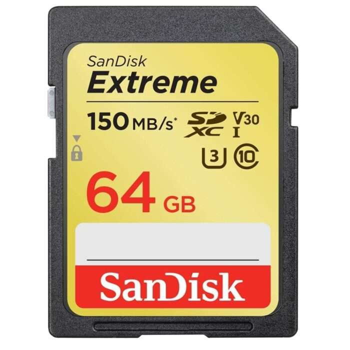 SanDisk Extreme SDXC, SDXVE 64GB, V30, U3, C10, UHS-I, 90MB/s R, 40MB/s W, for 4K Video - Image 1