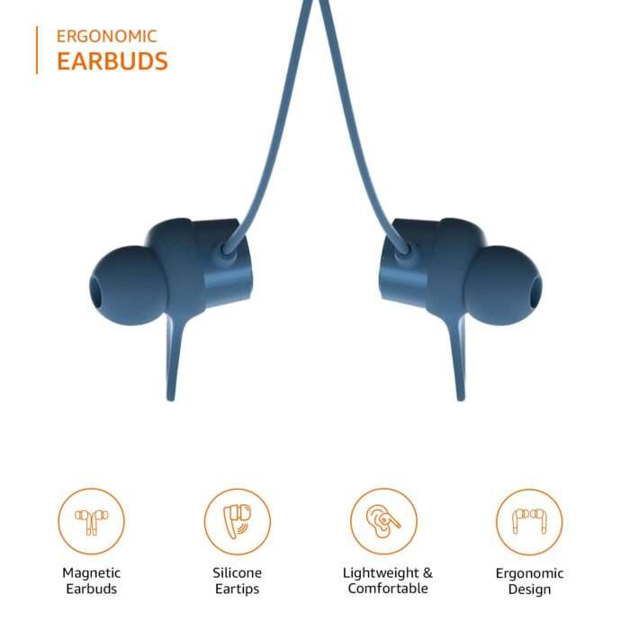 Amazon Basics in-Ear Bluetooth 5.0 Neckband with Up to 30 Hours Playtime, with Mic, Magnetic Earbuds, Voice Assistant - Blue - Image 5