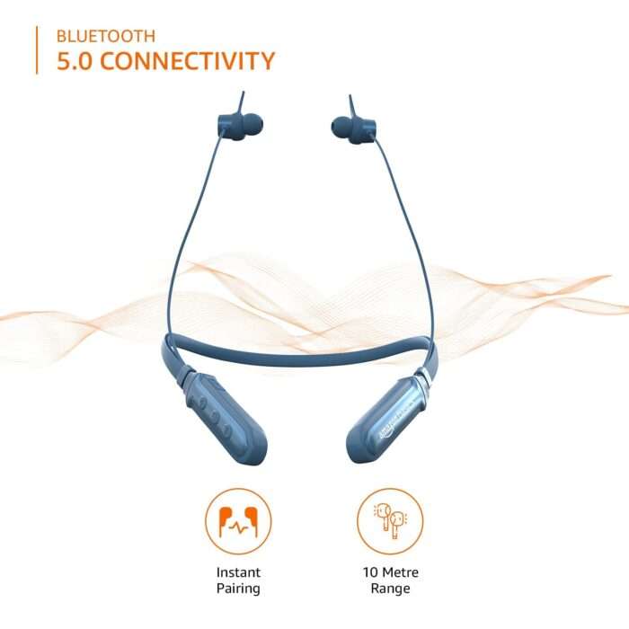 Amazon Basics in-Ear Bluetooth 5.0 Neckband with Up to 30 Hours Playtime, with Mic, Magnetic Earbuds, Voice Assistant - Blue - Image 6