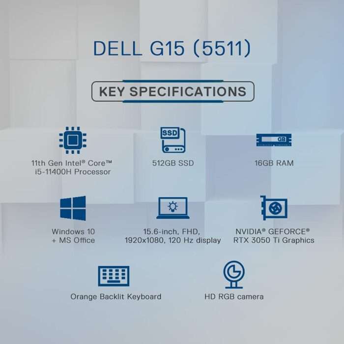 Dell G15 Intel I5-11400H Gaming Laptop,16Gb Ddr4, 512Gb Ssd, Windows 10+Mso, Nvidia RTX 3050Ti 4Gb Gddr6,15.6 Inches Fhd Ag 250 Nits 120Hz, - Image 3