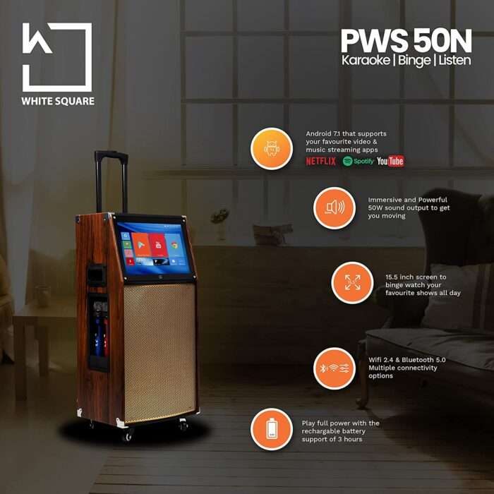 WHITE SQUARE Portable Trolley Party Bluetooth Speaker with High Powerfull Bass/Digital Touch Screen/Karaoke Mic/Keypad/Remote Control - Image 5