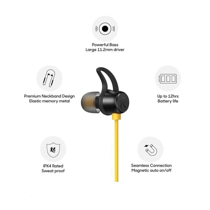 realme Buds Wireless in Ear Bluetooth Earphones with mic, 11.2mm Bass Boost Driver, Magnetic Fast Pair, Fast Charging and 12 Hrs Playtime (Yellow) - Image 4