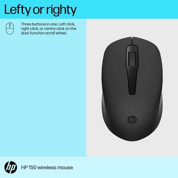 HP 150 Wireless USB Mouse with Ergonomic and ambidextrous Design, 1600 DPI Optical Tracking, 2.4 GHz Wireless connectivity - Image 4