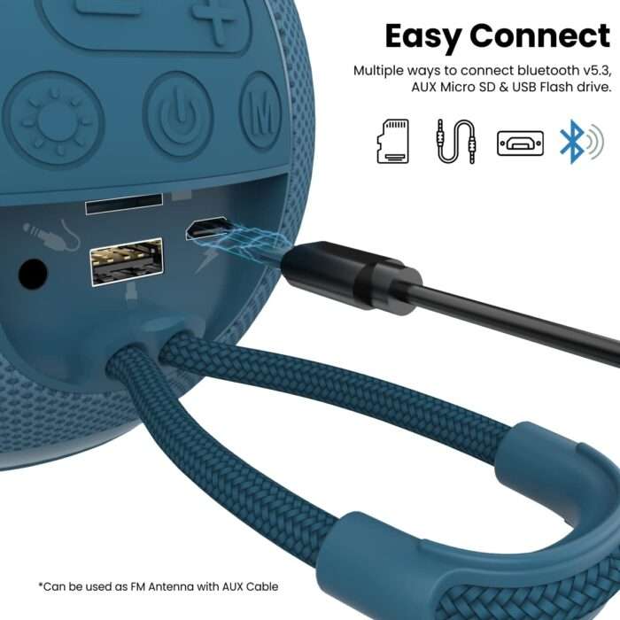 Portronics Resound 5W Bluetooth 5.3 Wireless Speaker with FM Radio, TWS Function, Multicolor LED Lights, 6-8 Hrs Playtime(Blue) - Image 2