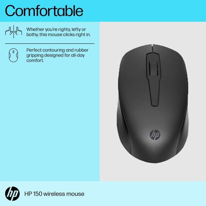 HP 150 Wireless USB Mouse with Ergonomic and ambidextrous Design, 1600 DPI Optical Tracking, 2.4 GHz Wireless connectivity - Image 3