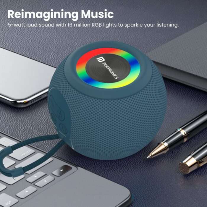 Portronics Resound 5W Bluetooth 5.3 Wireless Speaker with FM Radio, TWS Function, Multicolor LED Lights, 6-8 Hrs Playtime(Blue) - Image 4