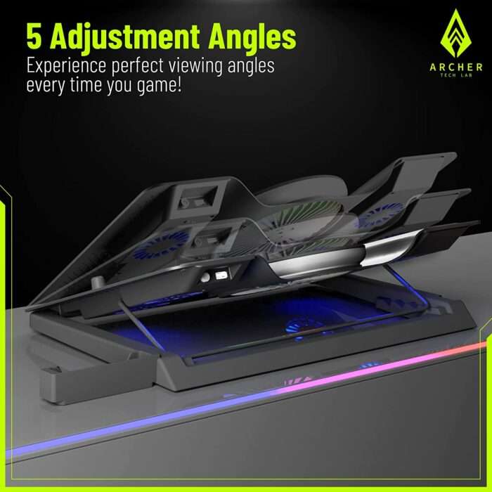 Archer Tech Lab, Squall 100 RGB Gaming Laptop Cooling Pad with Aluminium Metal Grid, 5 Turbo Fans - Image 6