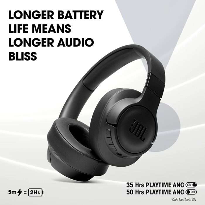JBL Tune 760NC, Wireless Over Ear Active Noise Cancellation Headphones with Mic, up to 50 Hours Playtime, Pure Bass, Dual Pairing, AUX & Voice Assista black - Image 2