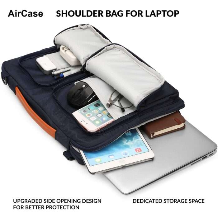 AirCase Office Sling Messenger Bag fits upto 14.1" Laptop/Macbook, Detachable Shoulder Strap, Waterproof, Shockproof - Blue - Image 5