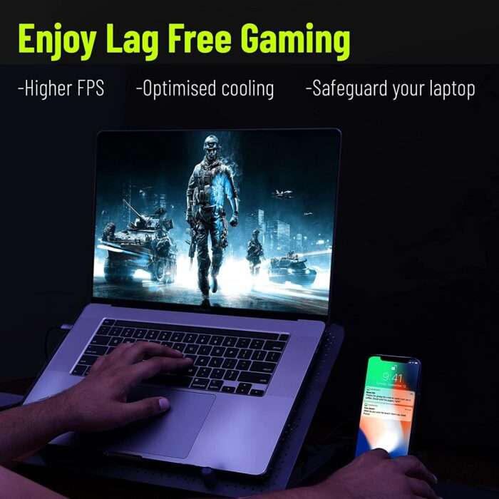 Archer Tech Lab, Squall 100 RGB Gaming Laptop Cooling Pad with Aluminium Metal Grid, 5 Turbo Fans - Image 2