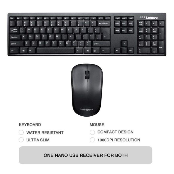 Lenovo 100 Wireless Keyboard & Mouse Combo, Ambidextrous 1000 DPI Mouse, Water resistant keyboard - Image 3