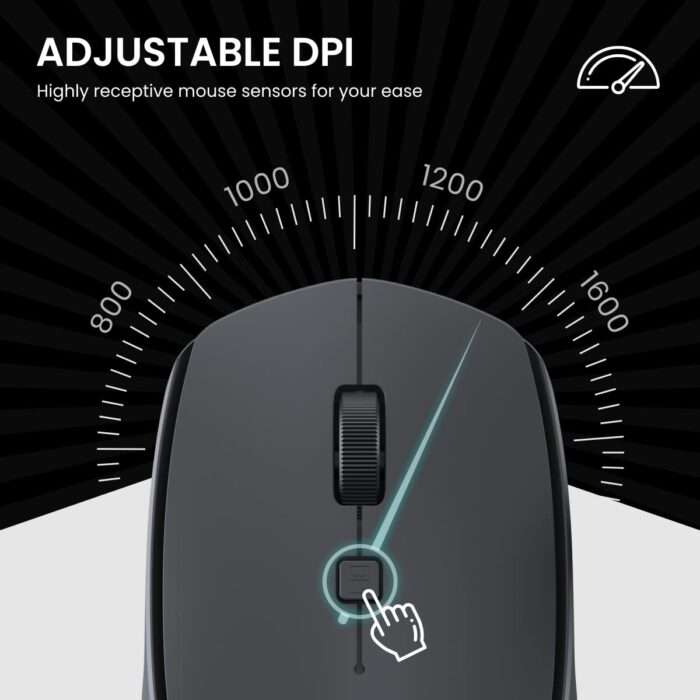 Portronics Toad 23 Wireless Optical Mouse with 2.4GHz, USB Nano Dongle, Optical Orientation, Click Wheel, Adjustable DPI -Black - Image 2