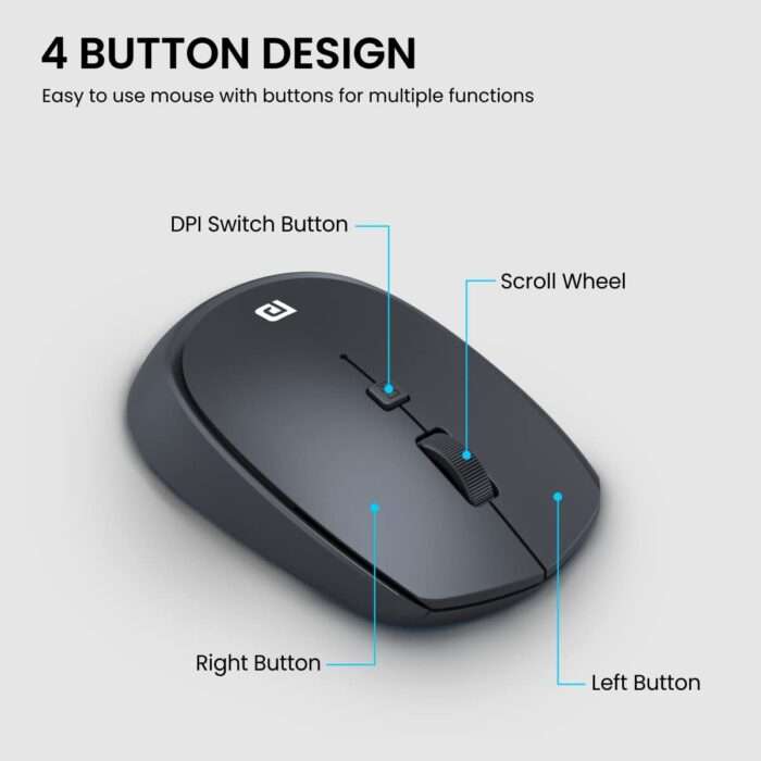 Portronics Toad 23 Wireless Optical Mouse with 2.4GHz, USB Nano Dongle, Optical Orientation, Click Wheel, Adjustable DPI -Black - Image 3