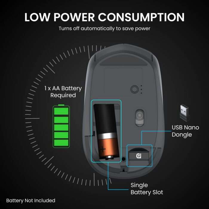 Portronics Toad 23 Wireless Optical Mouse with 2.4GHz, USB Nano Dongle, Optical Orientation, Click Wheel, Adjustable DPI -Black - Image 4