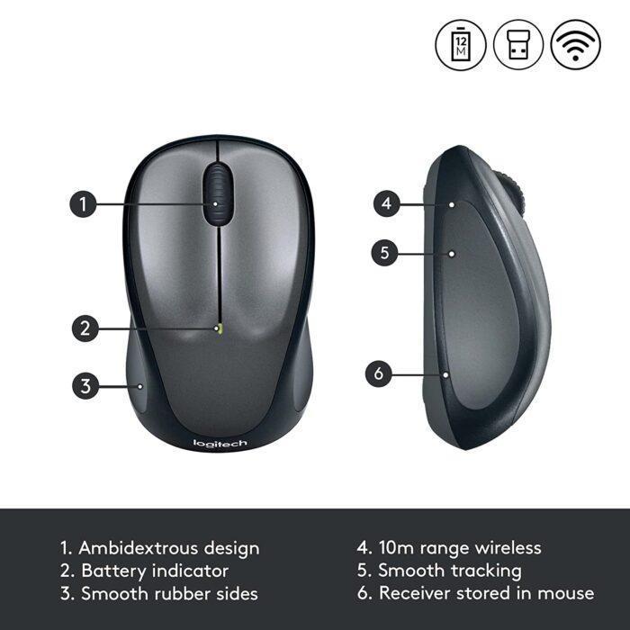 Logitech M235 Wireless Mouse, 1000 DPI Optical Tracking, 12 Month Life Battery, Compatible - Grey - Image 5