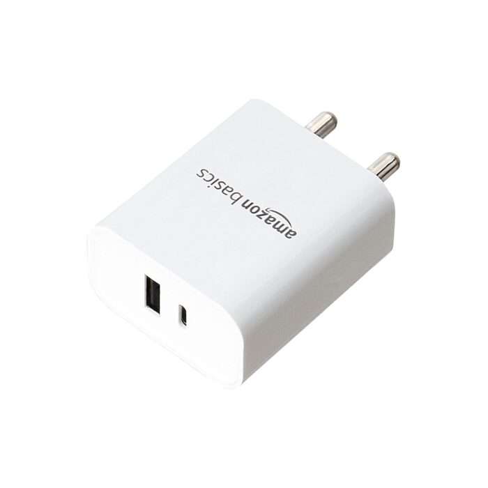 AmazonBasics 24W Phone Charger for Type C Adapter with Fast Charging Without Cable Easy to Carry Dual Output (White) - Image 1