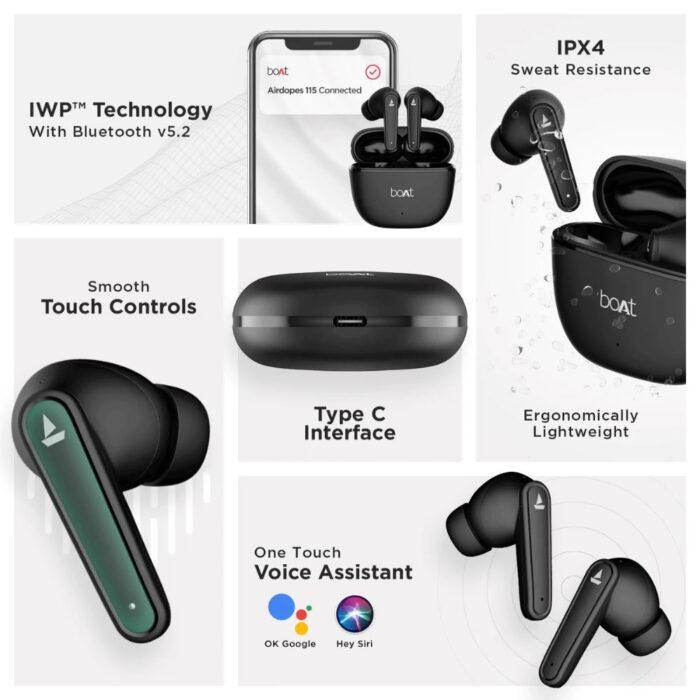 boAt Airdopes 113 with Powerful 13mm Drivers, Beast™ Mode for Gaming, ENx™ Technology, Up to 24 hours of Continuous Playback (Space Black) - Image 3