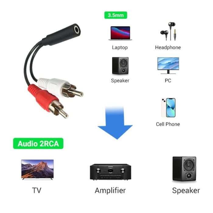 C&E Stereo to Dual RCA Audio Adapter Cable Female to Dual RCA Male (6 inch) (Red/White) - Image 3