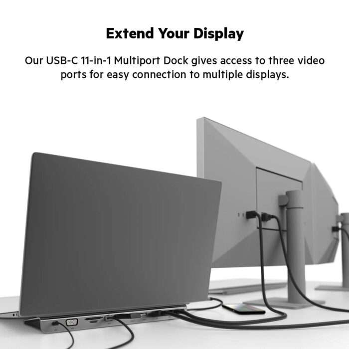Belkin USB C Hub, 11-in-1 MultiPort Adapter Dock with 4K HDMI, DP, VGA, USB-C 100W PD Pass-Through Charging - Image 3