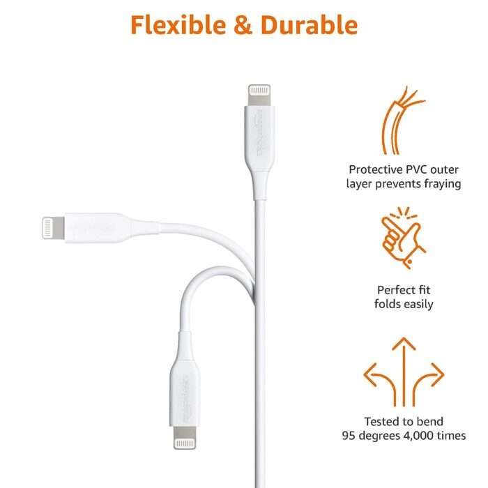 AmazonBasics New Release ABS USB-A to Lightning Cable Cord, Fast Charging Charge 3-Ft (White) - Image 2