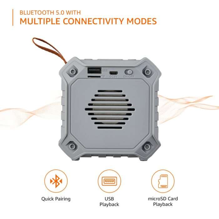 AmazonBasics 5W Bluetooth 5.0 Speaker, Upto 36 Hrs Playtime, True Wireless Technology, Built in Mic - Grey - Image 5