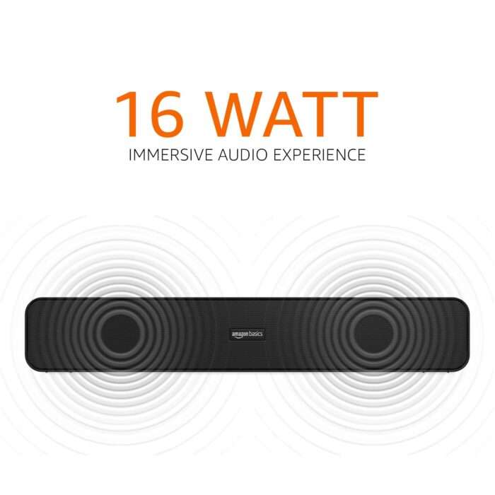AmazonBasics Bluetooth Speaker 5.0 Soundbar with 16W RMS, 2000mAh Battery, Upto 19 Hrs Playtime Aux/USB Port  - Black - Image 2