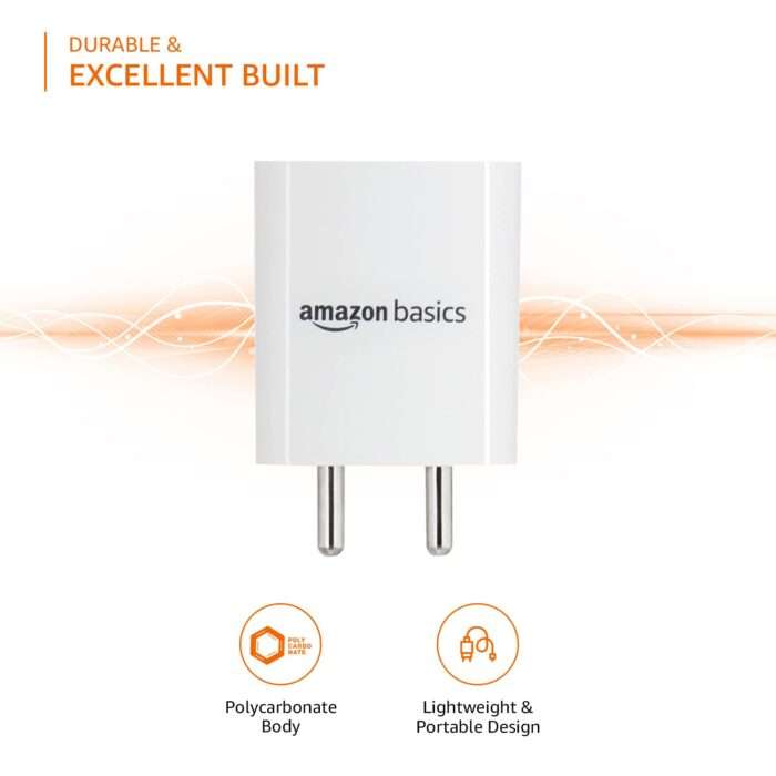 AmazonBasics 24W Phone Charger for Type C Adapter with Fast Charging Without Cable Easy to Carry Dual Output (White) - Image 2
