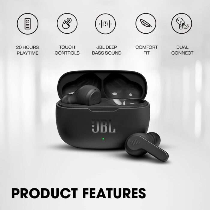 JBL Wave 200 Wireless Earbuds (TWS) with Mic, 20 Hours Playtim - Black - Image 2