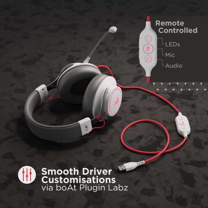 boAt Immortal IM1000D Dual Channel Gaming Wired Over Ear Headphones with mic, Dolby Atmos, 50mm Drivers - White Sabre - Image 4