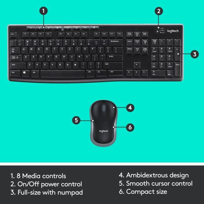 Logitech Wireless mk270 Wireless USB Keyboard and Mouse Set, Black - Image 5