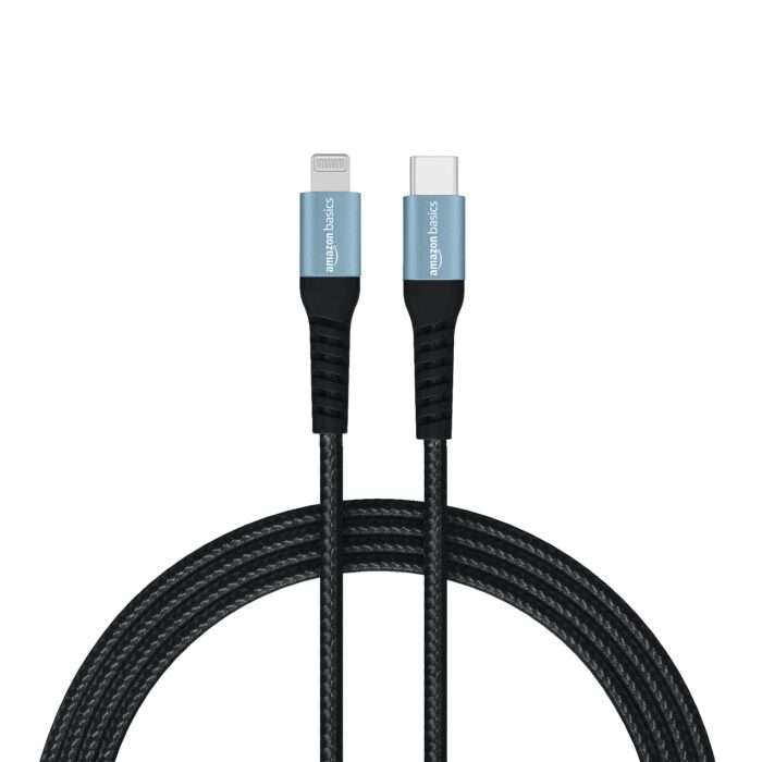 AmazonBasics USB C to Lightning Aluminum with Nylon Braided Charging Cable, 1.2 meter (Grey) - Image 1