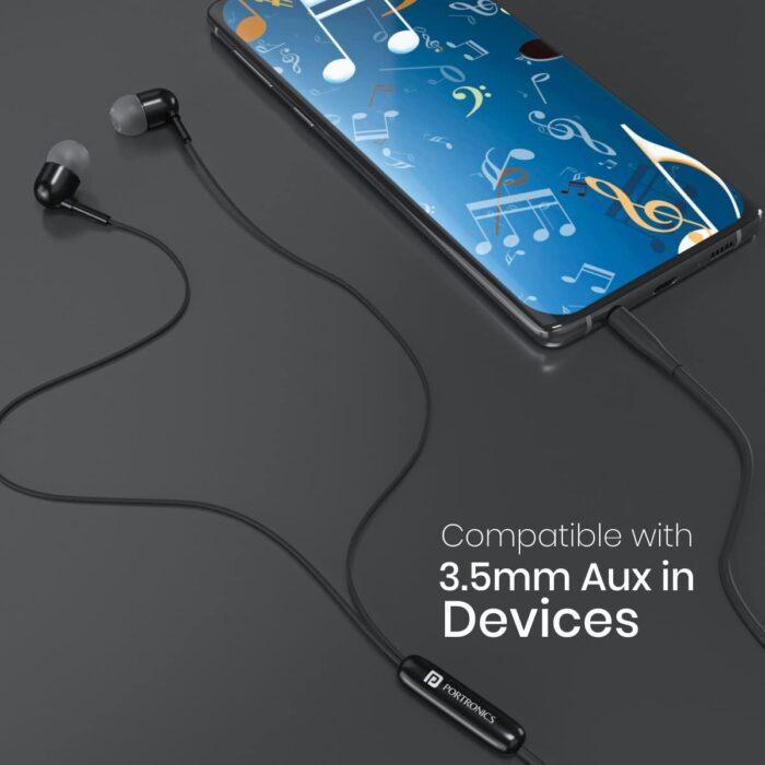 Portronics Conch 50 in-Ear Wired Earphone with Mic, 3.5mm Audio Jack(Black) - Image 3