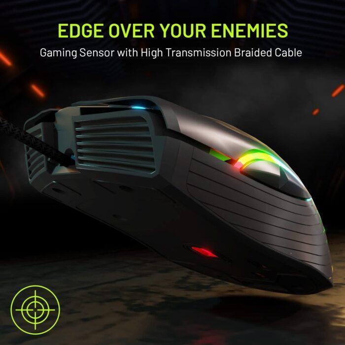 Archer Tech Lab Recurve 200 Rubber Oil Finish Wired Gaming Mouse djustable 12800 DPI and 7 Buttons, 13 Color Breathing RGB - Image 4