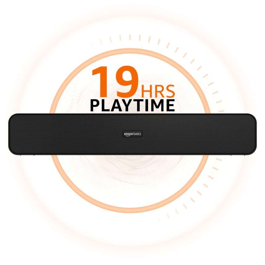 AmazonBasics Bluetooth Speaker 5.0 Soundbar with 16W RMS, 2000mAh