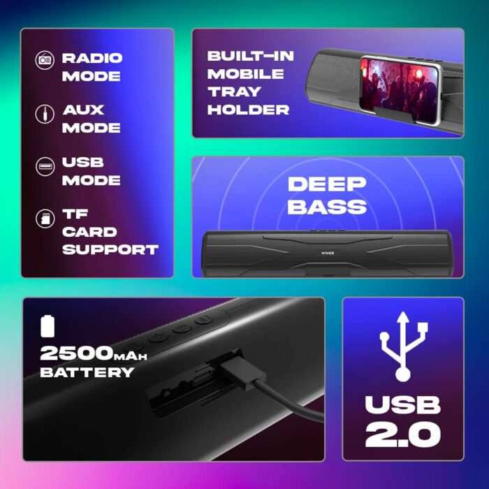 Wings Centerstage 300 Soundbar with TWS Bluetooth 5.0, Powerful 20W Output, 2500 mAh Battery and 7 Hours of Playback - Image 6