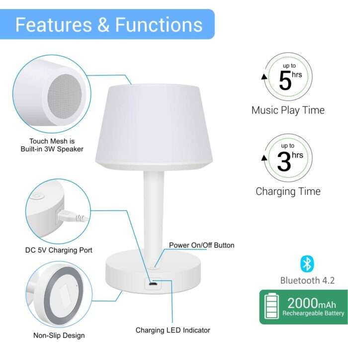 Portronics iLUMI, a Portable LED Lamp with Bluetooth Speaker, Color Changing LED Mood Light, 2000mAh Battery, Built-in Mic - Image 5