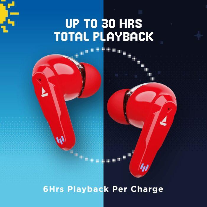 boAt Airdopes 191G Wireless Earbdus Gaming Earbuds with 2x6mm Dual Drivers, Quad Mics with ENx™ - Red - Image 3
