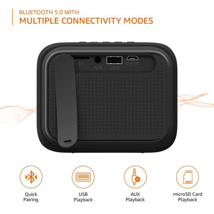 Amazon Basics Bluetooth Speaker, IPX5 Waterproof, TWS Function, 9W, Powerful Bass, BT 5.0, Up to 15hrs Playtime - Black - Image 4