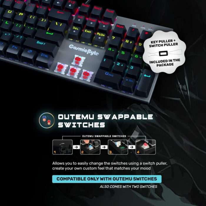 Cosmic Byte CB-GK-27 Vanth Mechanical Keyboard Upgraded with Swappable Outemu Blue Switches and Rainbow LED (Black/Grey) - Image 2