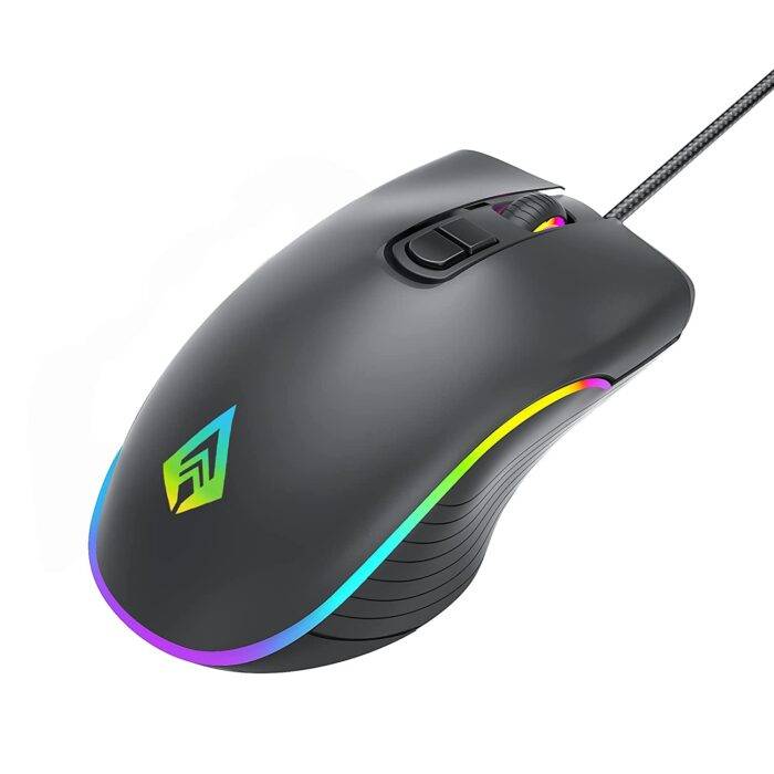 Archer Tech Lab Recurve 200 Rubber Oil Finish Wired Gaming Mouse djustable 12800 DPI and 7 Buttons, 13 Color Breathing RGB - Image 1